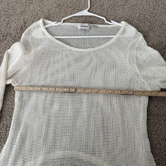 LeModa Knit Sweater Top White Beach Mesh Lace Trim Y2K Boho Fairy Vacation Large - Picture 8 of 9